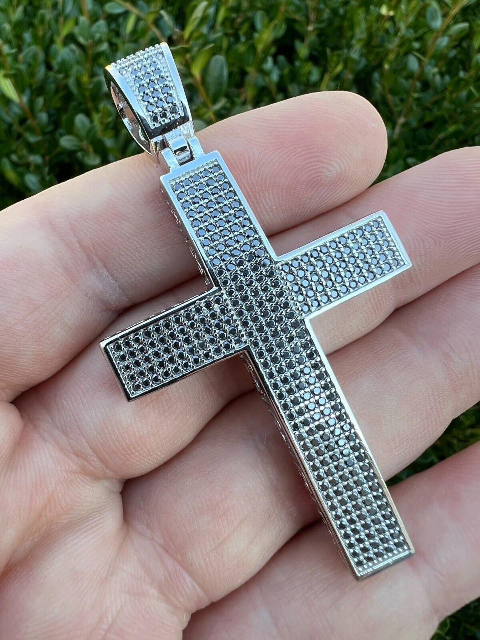 HarlemBling Black MOISSANITE 925 Silver Large Iced Cross Pendant 2.5CT Pass Diamond Tester