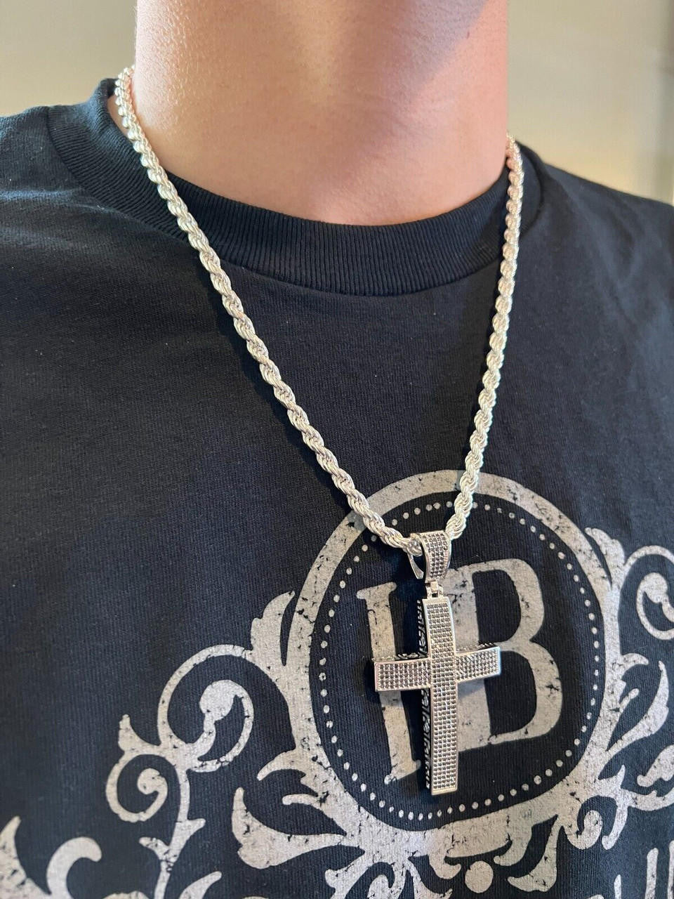 HarlemBling Black MOISSANITE 925 Silver Large Iced Cross Pendant 2.5CT Pass Diamond Tester