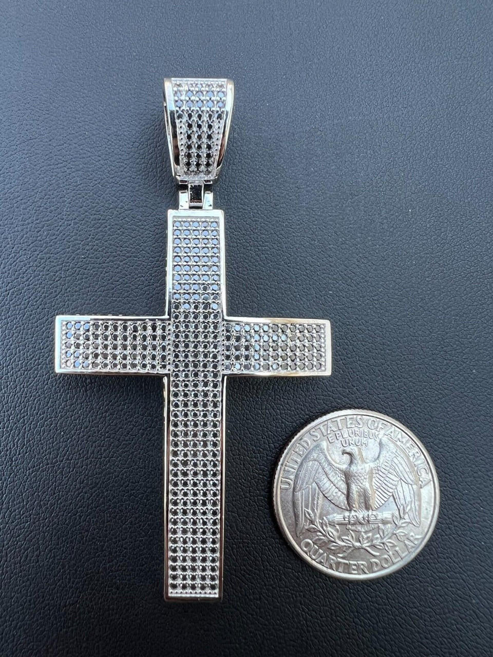 Black MOISSANITE 925 Silver Large Iced Cross Pendant 2.5CT Pass