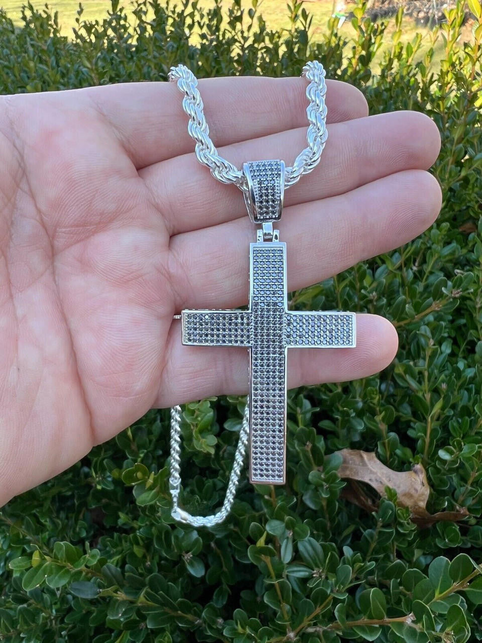 HarlemBling Black MOISSANITE 925 Silver Large Iced Cross Pendant 2.5CT Pass Diamond Tester