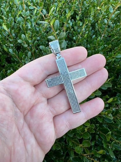 HarlemBling Black MOISSANITE 925 Silver Large Iced Cross Pendant 2.5CT Pass Diamond Tester
