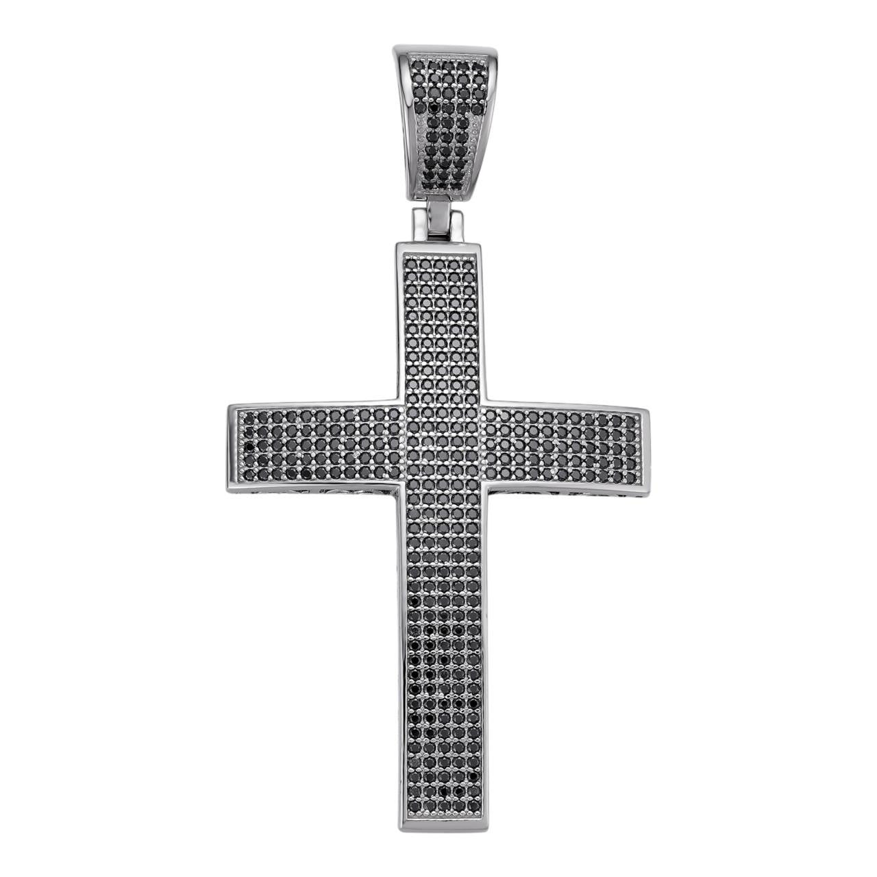 HarlemBling Black MOISSANITE Classic Iced Out Cross Pendant - 925 Silver - Large 2.5"