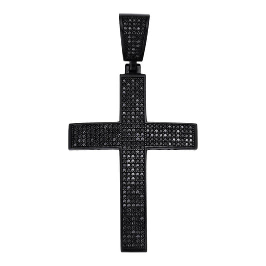 HarlemBling Black MOISSANITE Classic Iced Out Cross Pendant - Black Rhodium Over 925 Silver - Large 2.5"