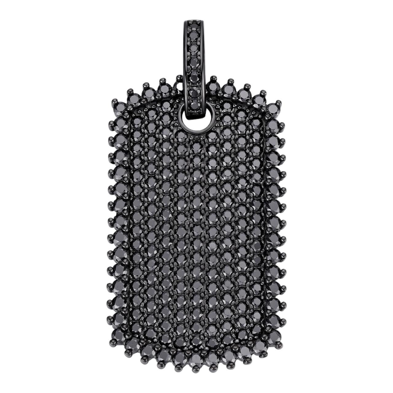 HarlemBling Black MOISSANITE Dog Tag Iced Hip Hop Pendant - Black Rhodium Over 925 Silver - 3 Sizes 1"-2"