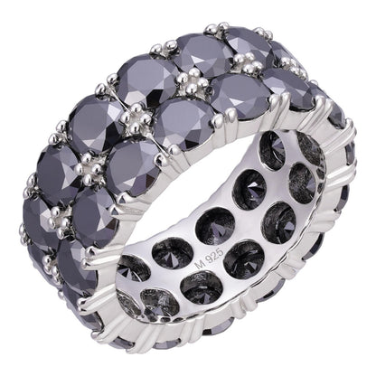 HarlemBling Black MOISSANITE Double Row Eternity Ring - 925 Silver