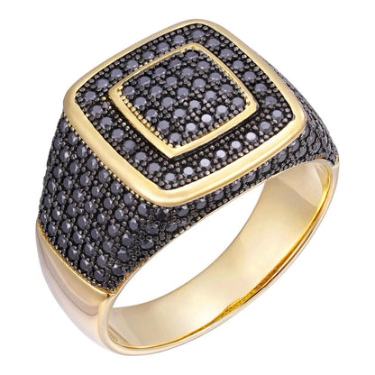 HarlemBling Black MOISSANITE Everyday Classic Square Ring - 14k Gold Vermeil 925 Silver