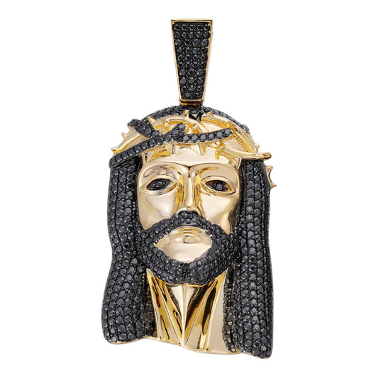 HarlemBling Black MOISSANITE Hip Hop Jesus Pendant - 14k Gold Vermeil 925 Silver - 3 Sizes 1.5"-3.25"
