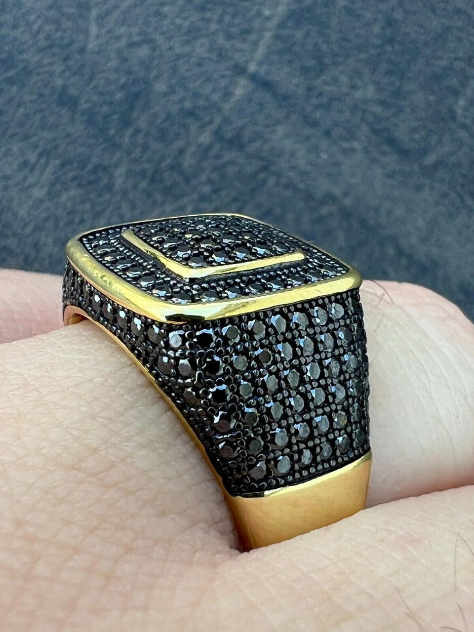 HarlemBling Black MOISSANITE Mens Real 14k Gold Vermeil 925 Silver Ring Pass Diamond Tester