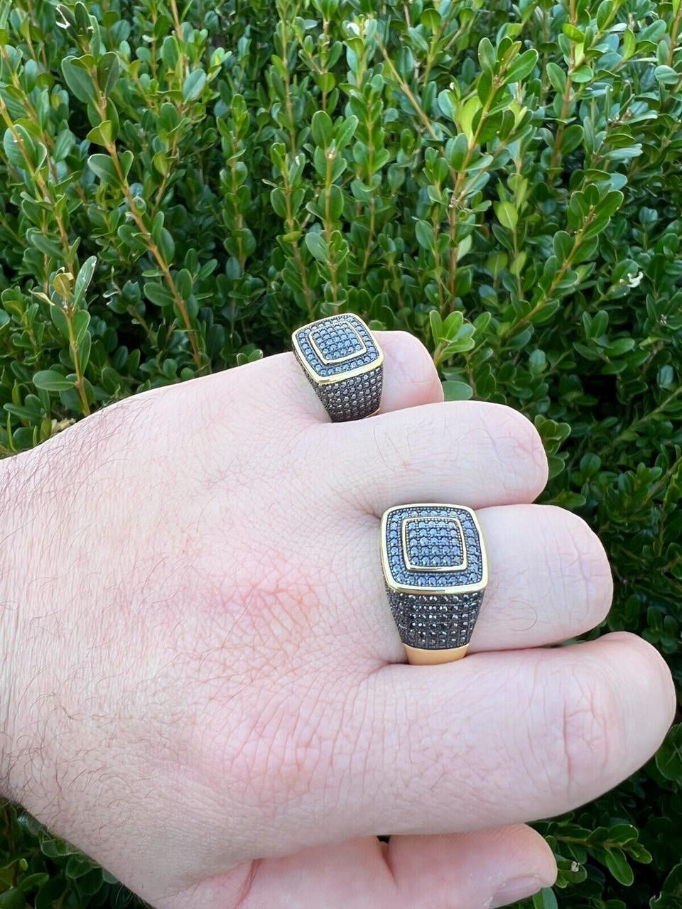 HarlemBling Black MOISSANITE Mens Real 14k Gold Vermeil 925 Silver Ring Pass Diamond Tester