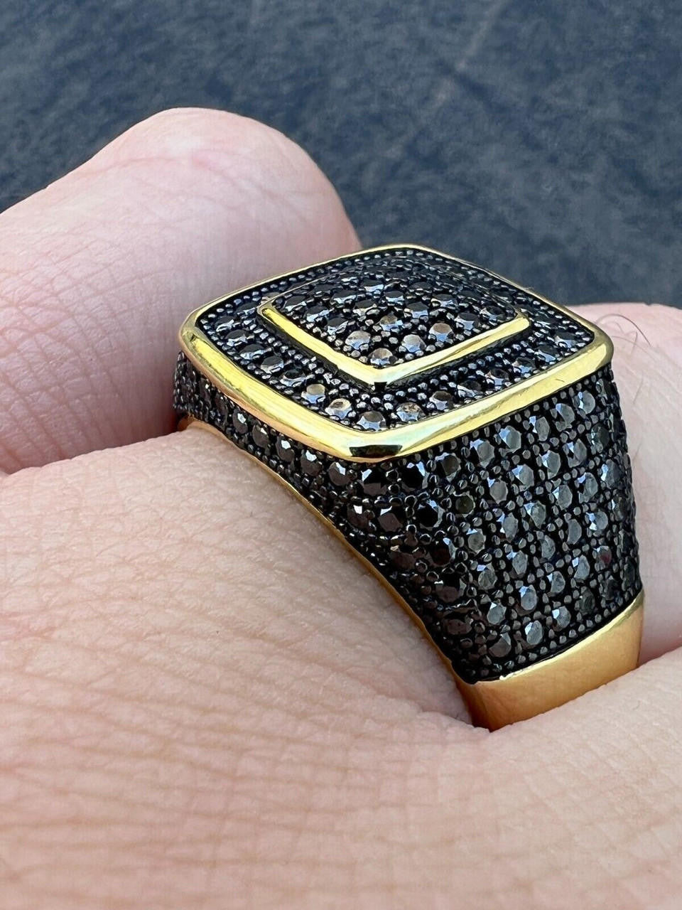 HarlemBling Black MOISSANITE Mens Real 14k Gold Vermeil 925 Silver Ring Pass Diamond Tester