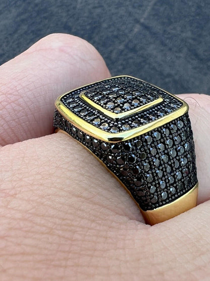 HarlemBling Black MOISSANITE Mens Real 14k Gold Vermeil 925 Silver Ring Pass Diamond Tester