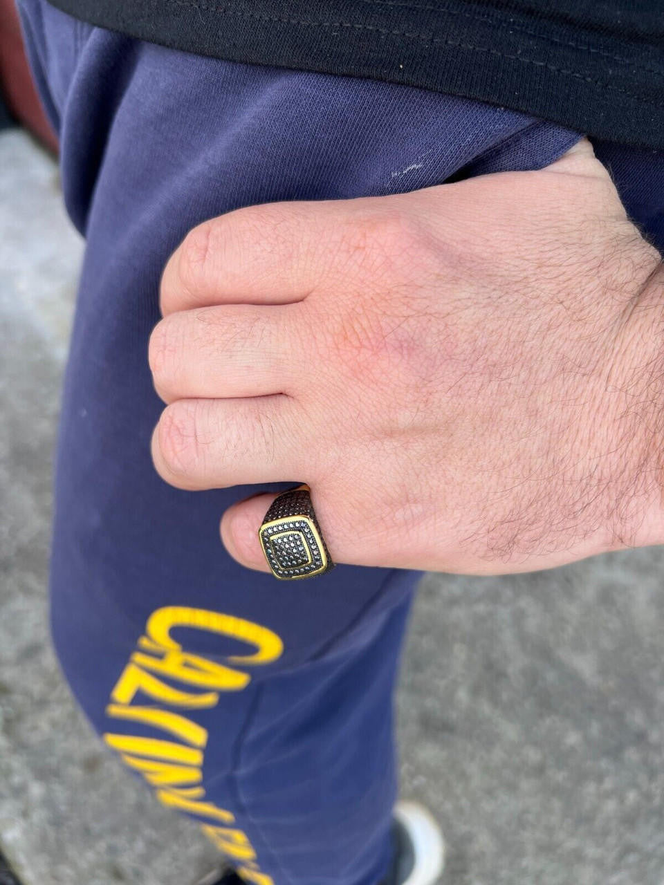 HarlemBling Black MOISSANITE Mens Real 14k Gold Vermeil 925 Silver Ring Pass Diamond Tester