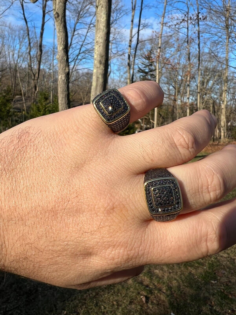 HarlemBling Black MOISSANITE Mens Real 14k Gold Vermeil 925 Silver Ring Pass Diamond Tester