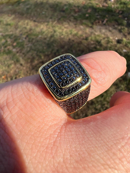 HarlemBling Black MOISSANITE Mens Real 14k Gold Vermeil 925 Silver Ring Pass Diamond Tester