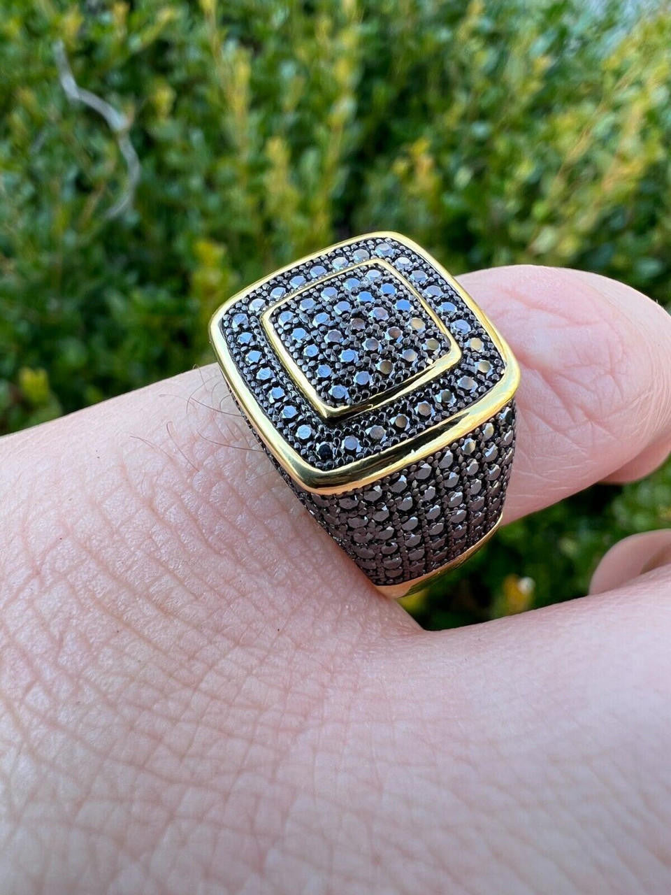 HarlemBling Black MOISSANITE Mens Real 14k Gold Vermeil 925 Silver Ring Pass Diamond Tester