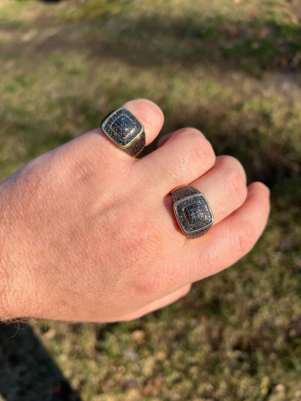 HarlemBling Black MOISSANITE Mens Real 14k Gold Vermeil 925 Silver Ring Pass Diamond Tester