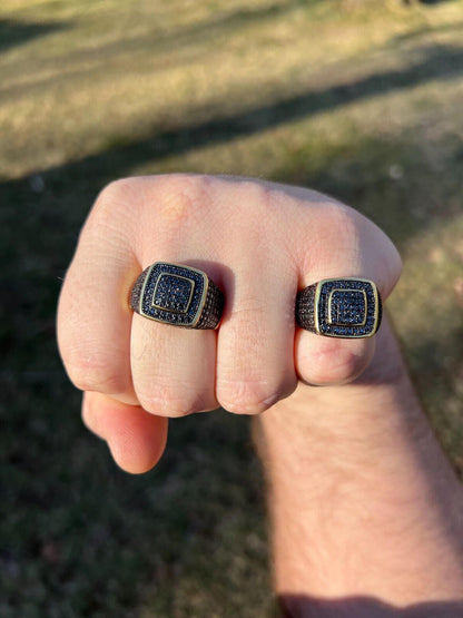 HarlemBling Black MOISSANITE Mens Real 14k Gold Vermeil 925 Silver Ring Pass Diamond Tester