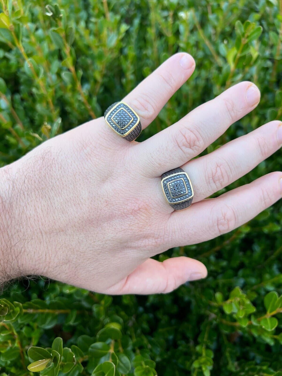 HarlemBling Black MOISSANITE Mens Real 14k Gold Vermeil 925 Silver Ring Pass Diamond Tester