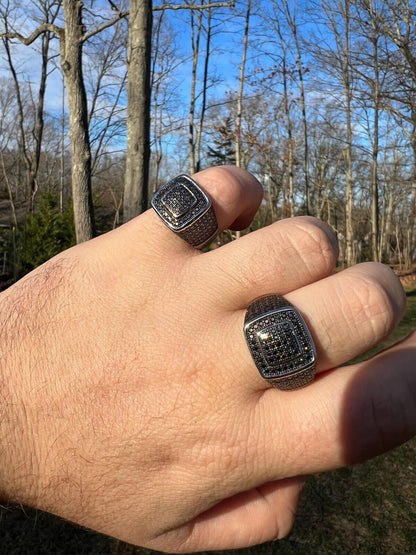 HarlemBling Black MOISSANITE Mens Real Solid 925 Sterling Silver Ring Pass Diamond Tester