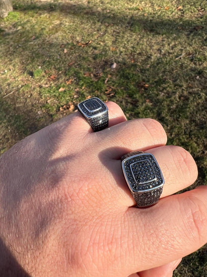 HarlemBling Black MOISSANITE Mens Real Solid 925 Sterling Silver Ring Pass Diamond Tester