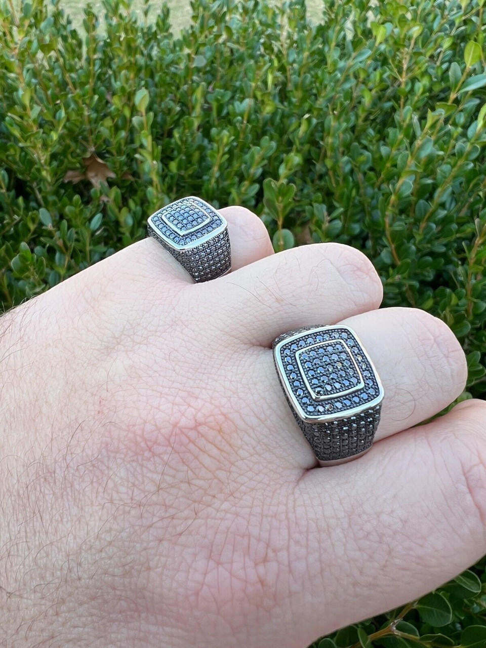 HarlemBling Black MOISSANITE Mens Real Solid 925 Sterling Silver Ring Pass Diamond Tester