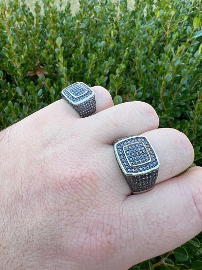 HarlemBling Black MOISSANITE Mens Real Solid 925 Sterling Silver Ring Pass Diamond Tester