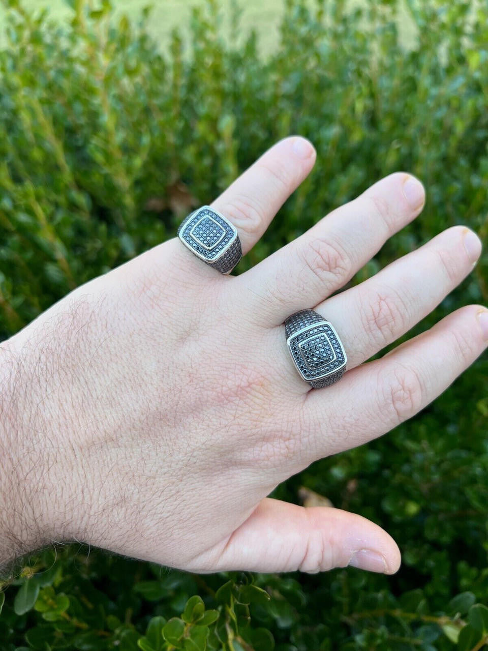 HarlemBling Black MOISSANITE Mens Real Solid 925 Sterling Silver Ring Pass Diamond Tester