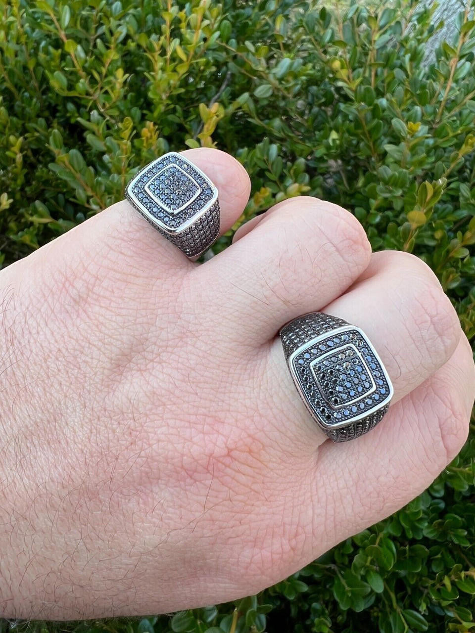 HarlemBling Black MOISSANITE Mens Real Solid 925 Sterling Silver Ring Pass Diamond Tester