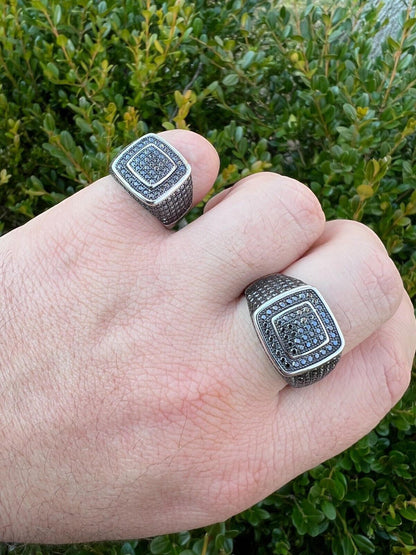 HarlemBling Black MOISSANITE Mens Real Solid 925 Sterling Silver Ring Pass Diamond Tester