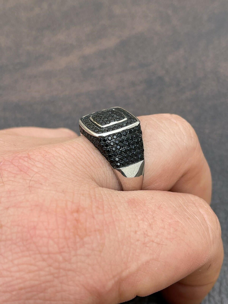 HarlemBling Black MOISSANITE Mens Real Solid 925 Sterling Silver Ring Pass Diamond Tester