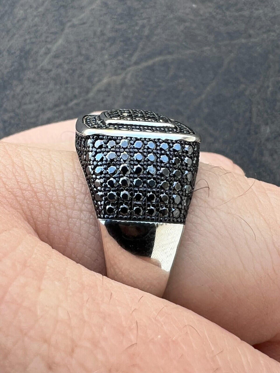 HarlemBling Black MOISSANITE Mens Real Solid 925 Sterling Silver Ring Pass Diamond Tester