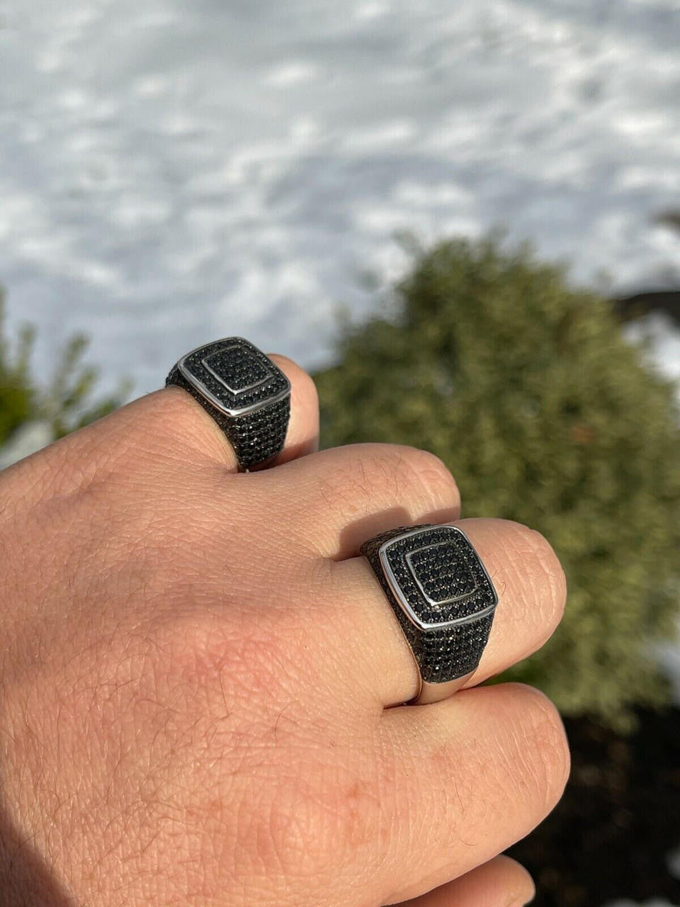 HarlemBling Black MOISSANITE Mens Real Solid 925 Sterling Silver Ring Pass Diamond Tester