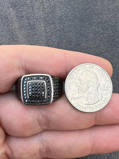HarlemBling Black MOISSANITE Mens Real Solid 925 Sterling Silver Ring Pass Diamond Tester