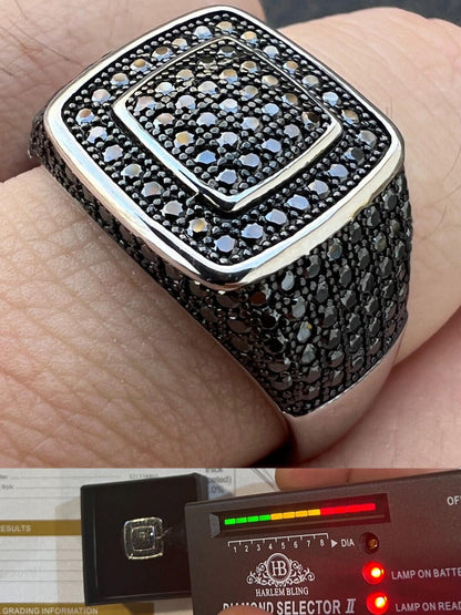 HarlemBling Black MOISSANITE Mens Real Solid 925 Sterling Silver Ring Pass Diamond Tester