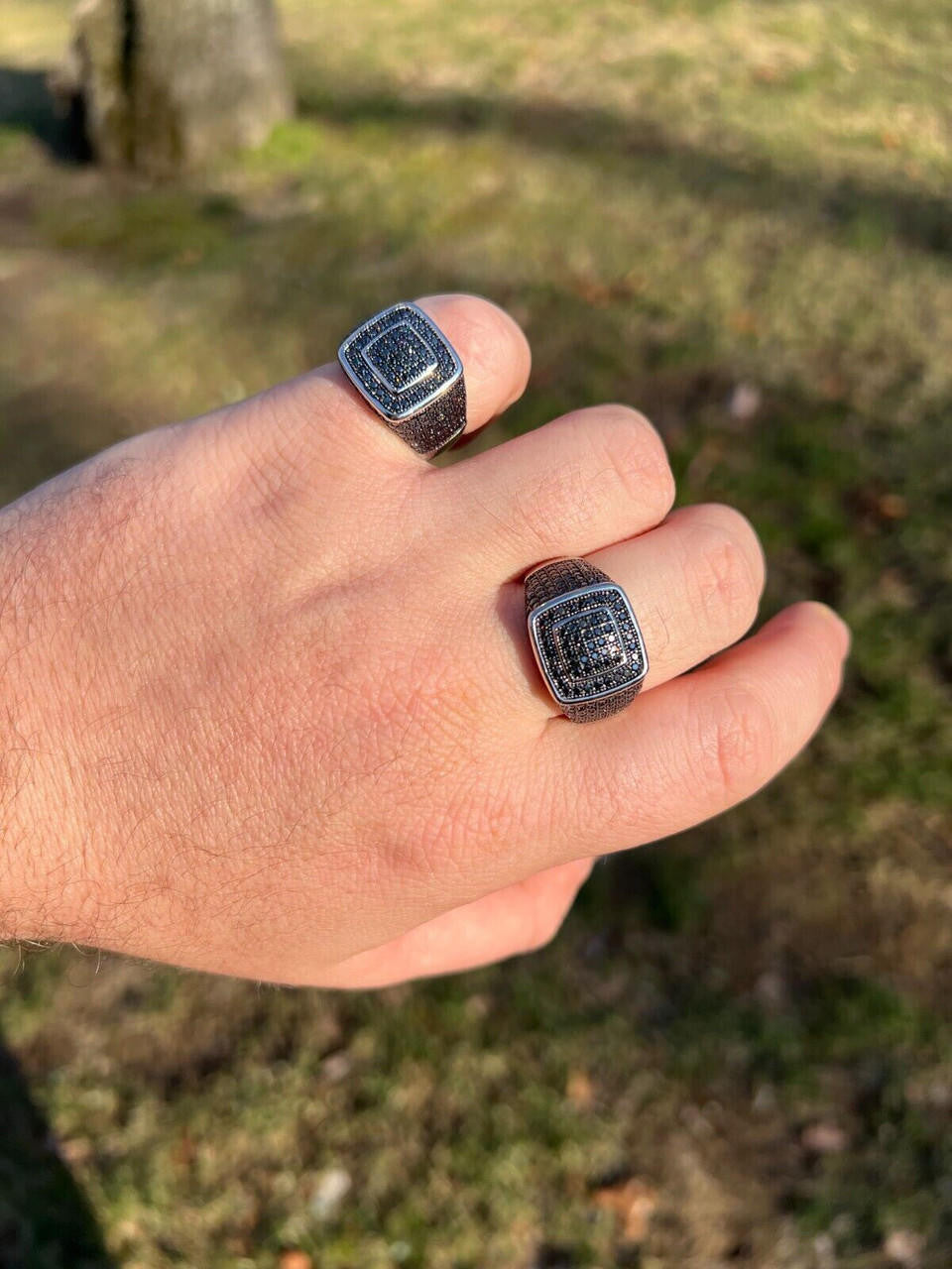 HarlemBling Black MOISSANITE Mens Real Solid 925 Sterling Silver Ring Pass Diamond Tester