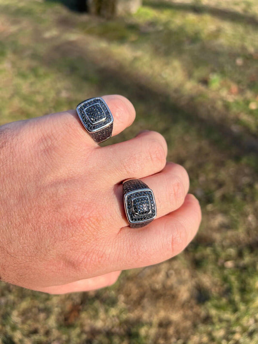 HarlemBling Black MOISSANITE Mens Real Solid 925 Sterling Silver Ring Pass Diamond Tester