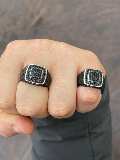 HarlemBling Black MOISSANITE Mens Real Solid 925 Sterling Silver Ring Pass Diamond Tester