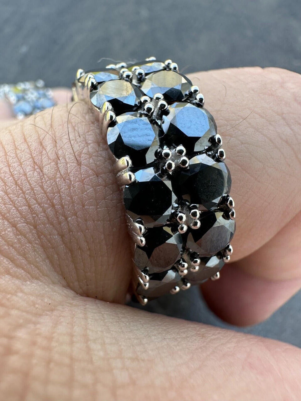 HarlemBling Black Moissanite Ring Real 925 Silver Hip Hop Iced Tennis Band 10mm Pass Tester