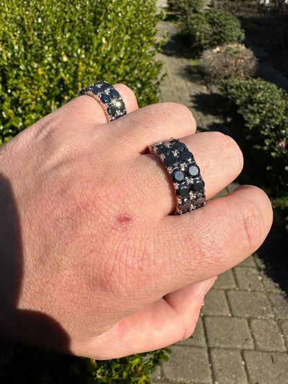 HarlemBling Black Moissanite Ring Real 925 Silver Hip Hop Iced Tennis Band 10mm Pass Tester