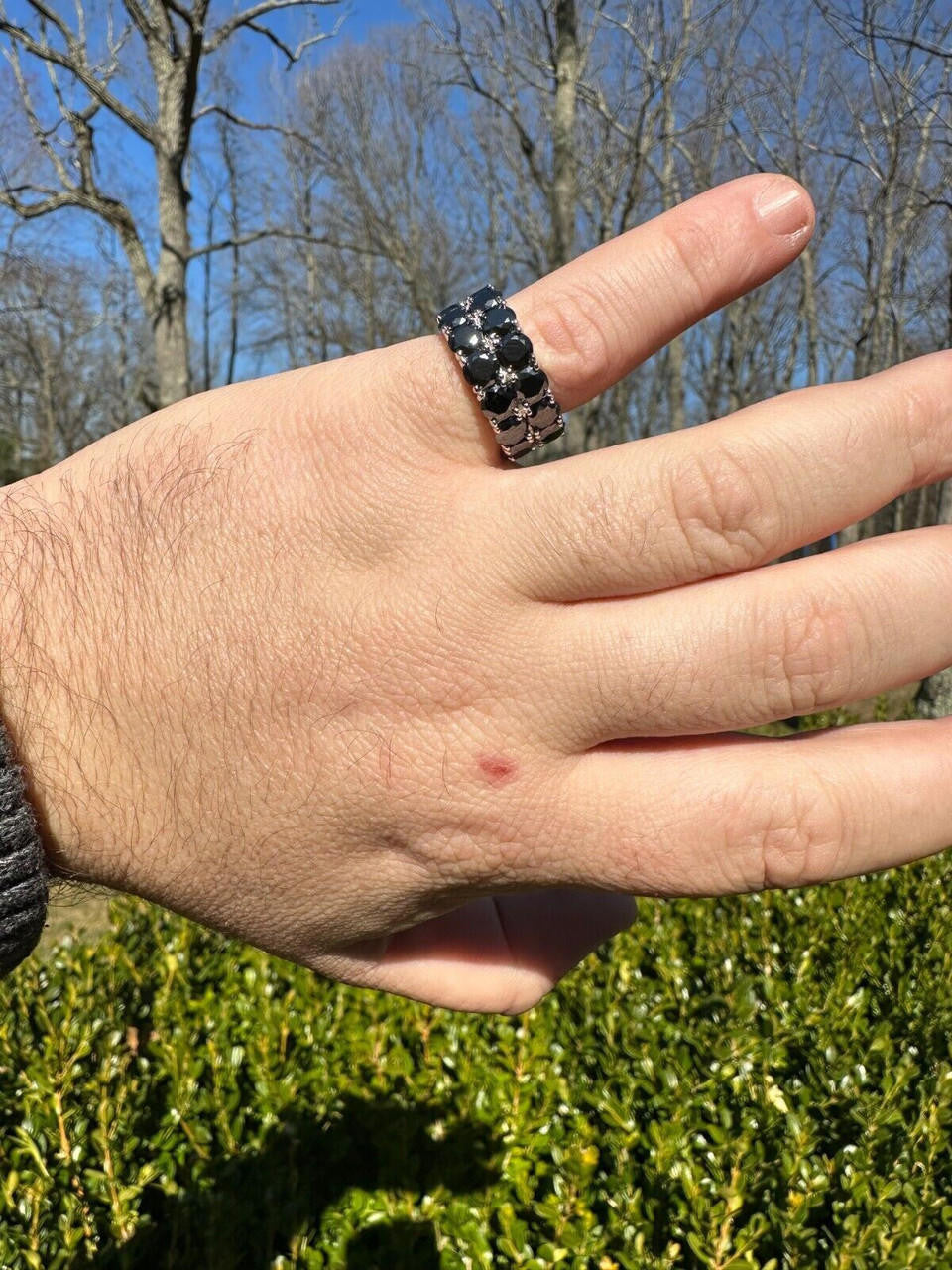 HarlemBling Black Moissanite Ring Real 925 Silver Hip Hop Iced Tennis Band 10mm Pass Tester