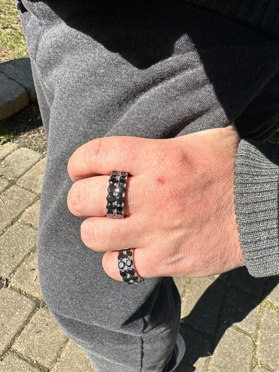 HarlemBling Black Moissanite Ring Real 925 Silver Hip Hop Iced Tennis Band 10mm Pass Tester