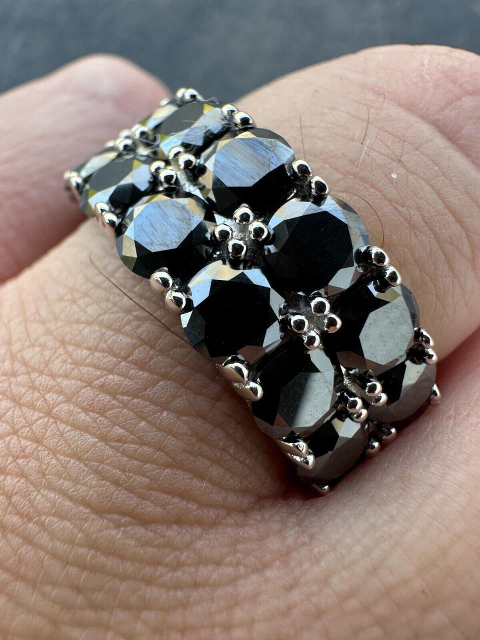HarlemBling Black Moissanite Ring Real 925 Silver Hip Hop Iced Tennis Band 10mm Pass Tester