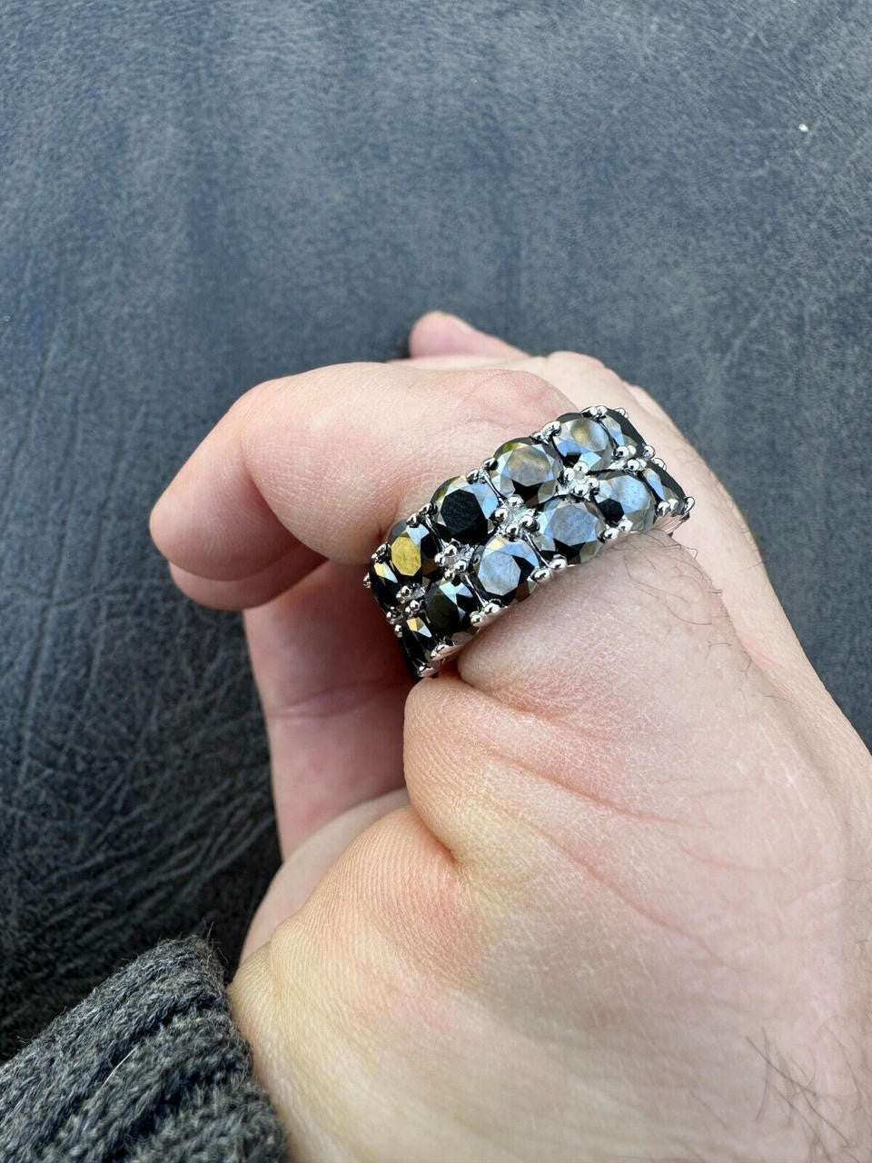 HarlemBling Black Moissanite Ring Real 925 Silver Hip Hop Iced Tennis Band 10mm Pass Tester