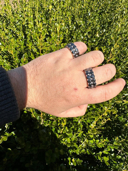 HarlemBling Black Moissanite Ring Real 925 Silver Hip Hop Iced Tennis Band 10mm Pass Tester