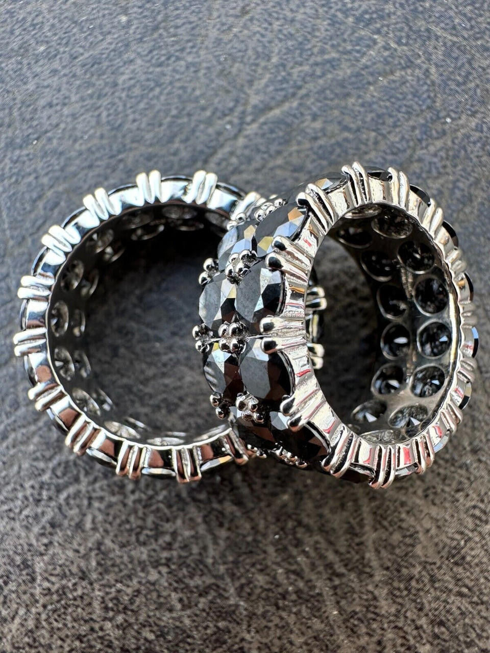 HarlemBling Black Moissanite Ring Real 925 Silver Hip Hop Iced Tennis Band 10mm Pass Tester