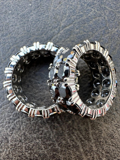 HarlemBling Black Moissanite Ring Real 925 Silver Hip Hop Iced Tennis Band 10mm Pass Tester