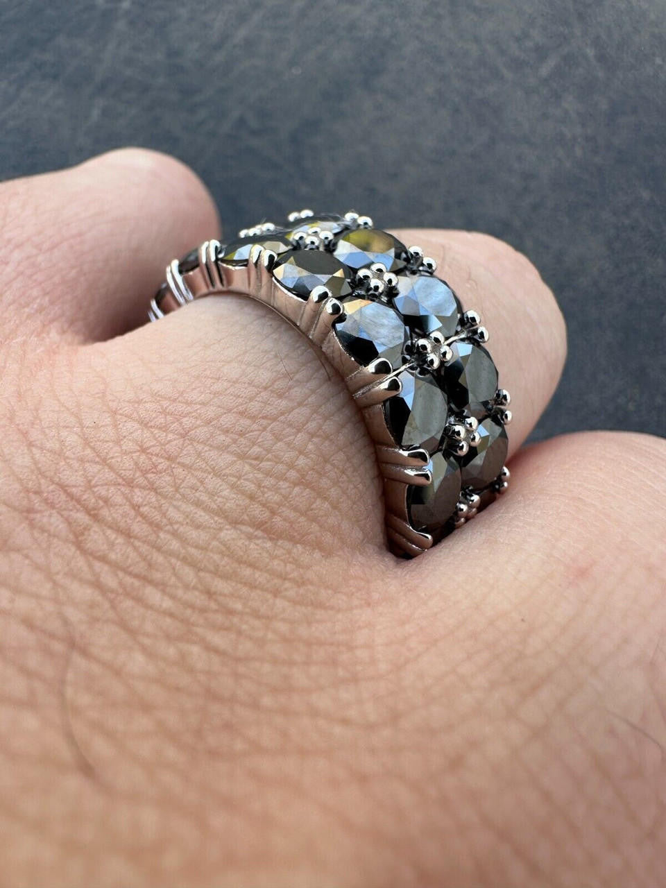 HarlemBling Black Moissanite Ring Real 925 Silver Hip Hop Iced Tennis Band 10mm Pass Tester