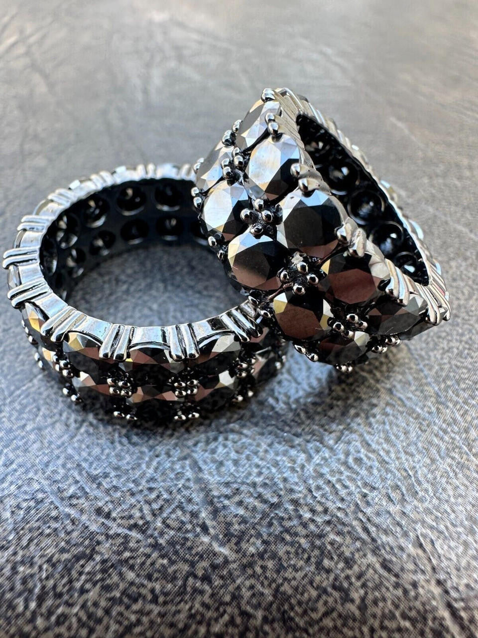 HarlemBling Black Moissanite Ring Real 925 Silver Oxidized Rhodium Hip Hop Iced Tennis Band