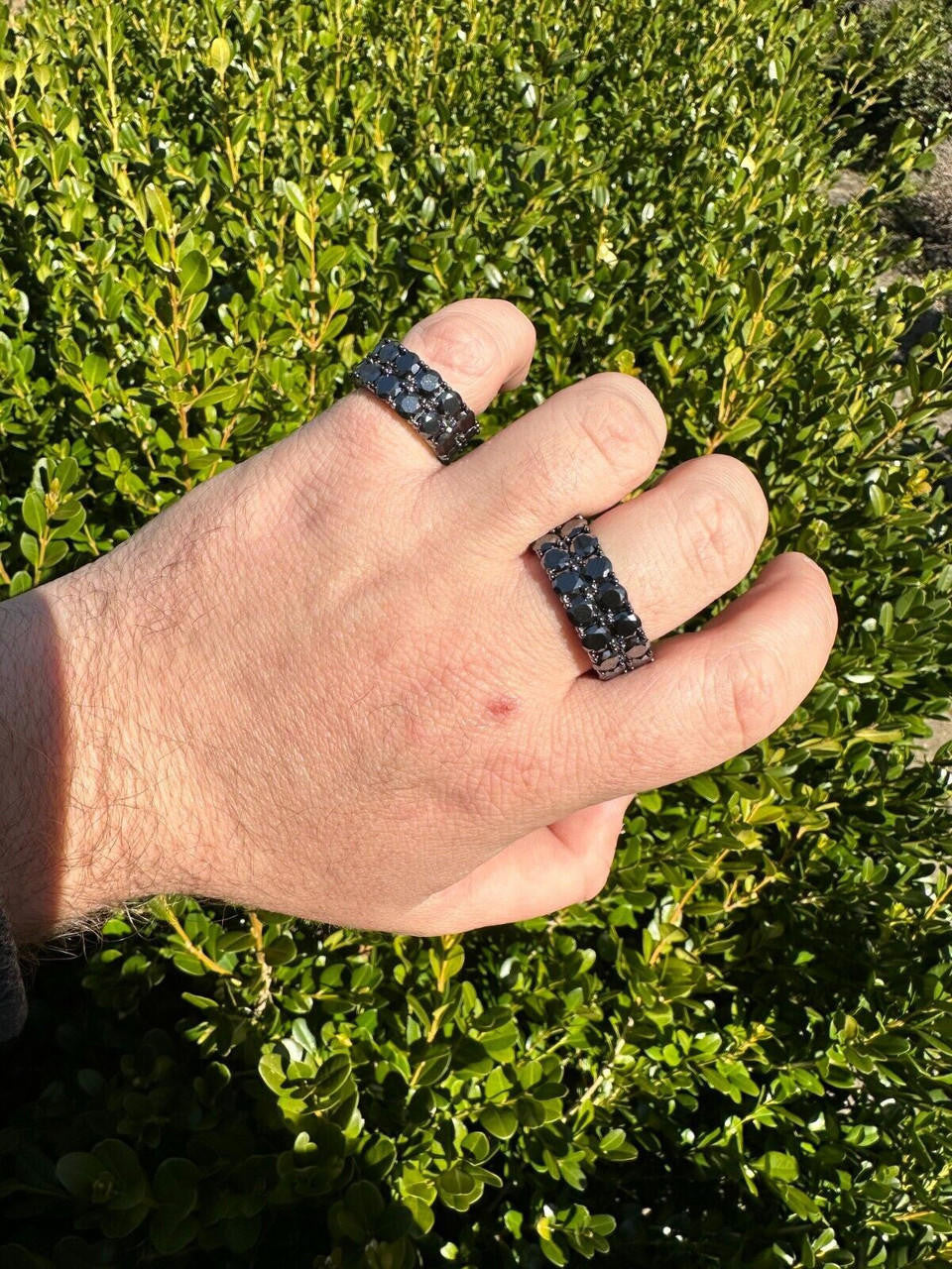 HarlemBling Black Moissanite Ring Real 925 Silver Oxidized Rhodium Hip Hop Iced Tennis Band