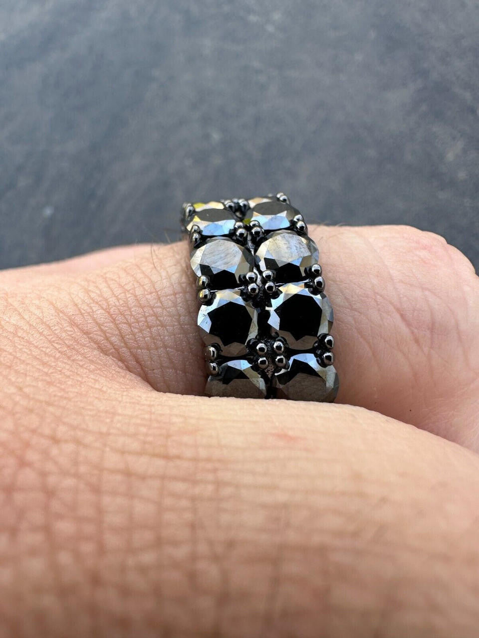 HarlemBling Black Moissanite Ring Real 925 Silver Oxidized Rhodium Hip Hop Iced Tennis Band